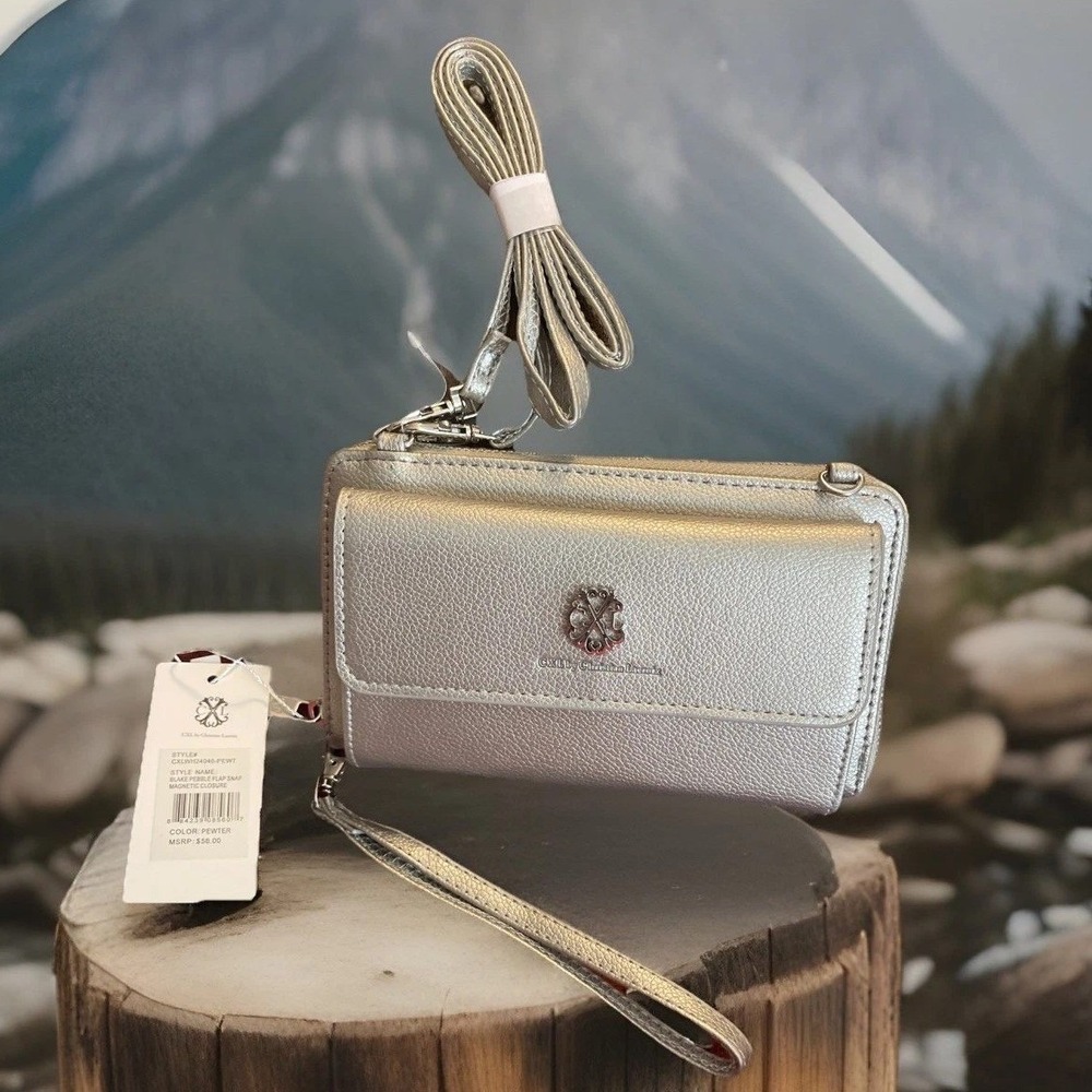CXL by Christian Lacroix Womens Blake Pebble Flap Snap Crossbody Wallet Pewter